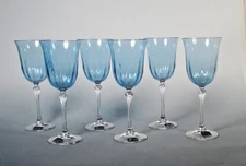 Le Stelle Crystal Design SET (6) Made In Italy Azure Blue Wine Water Goblets