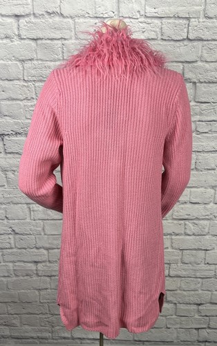 FASHION NOVA WOMEN'S PINK FAUX FUR CARDIGAN SWEATER SIZE XL - Picture 4 of 5