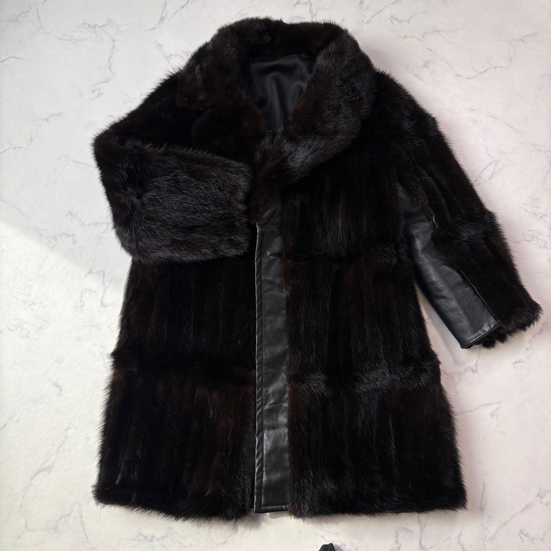 Demi Buff Mink and Cowhide Combination Coat Unisex Open Front From Japan image 6