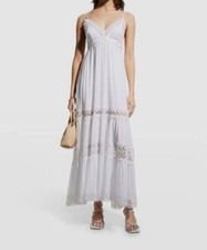 $700 Charo Ruiz Ibiza Women's White Geneva Tiered Lace Panel Maxi Dress Size L