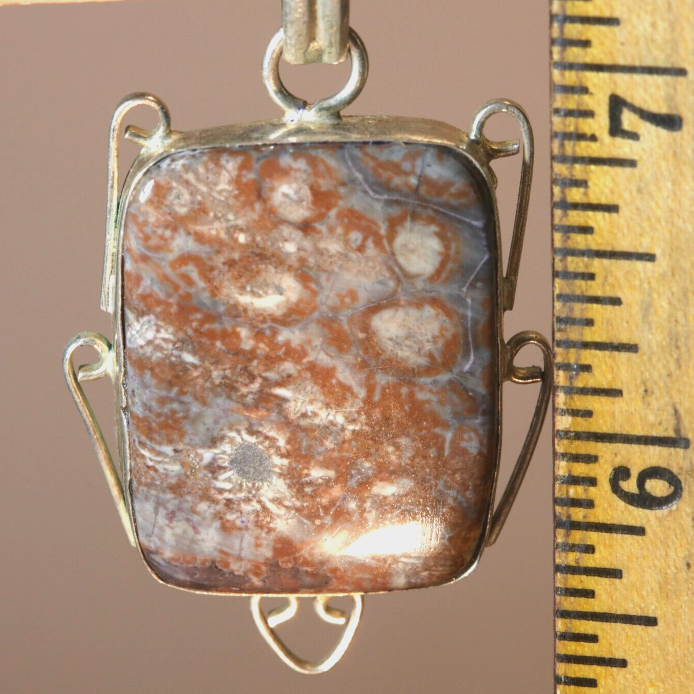 Vintage rectangular Leopard Jasper PENDANT set in… - image 11
