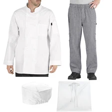 Chef Code Culinary Student Bundle Pack Includes Chef Coat, Pants, Hat & Apron