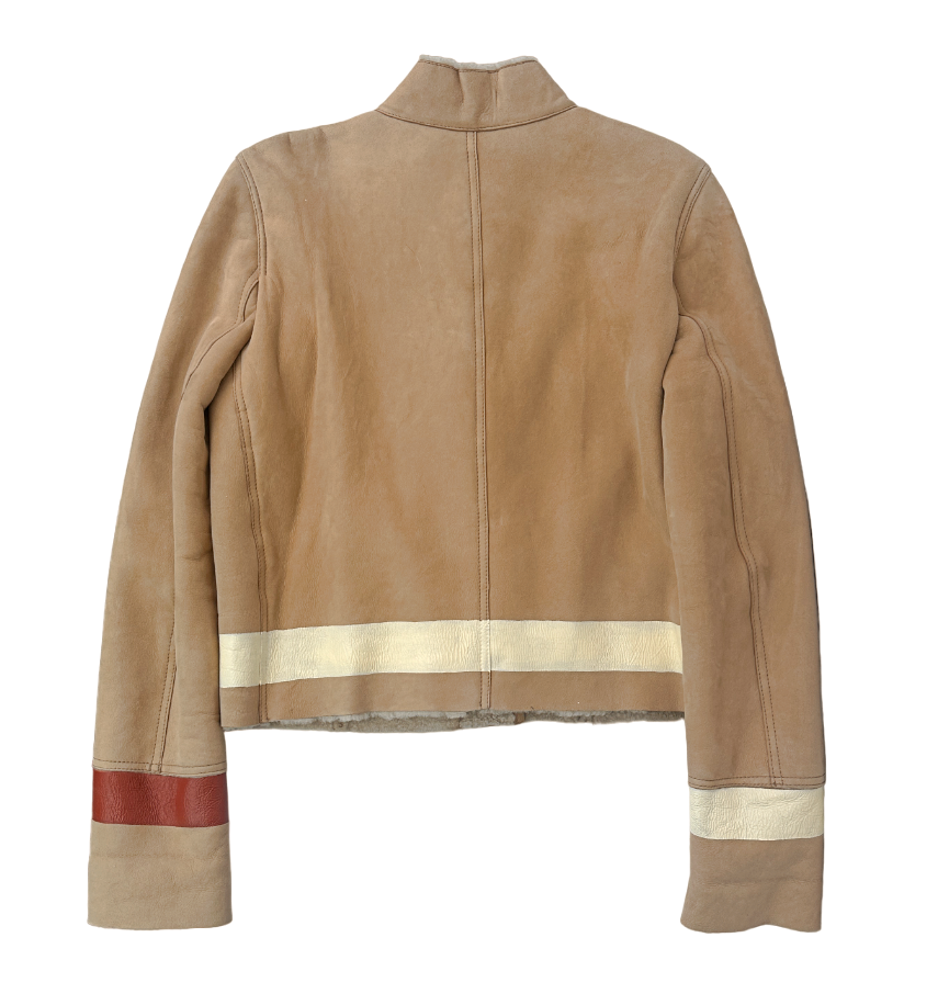 Giacca in pelle scamosciata YSL YVES SAINT LAURENT nuova con etichette 38 6 beige rosso bianco dipinto a righe