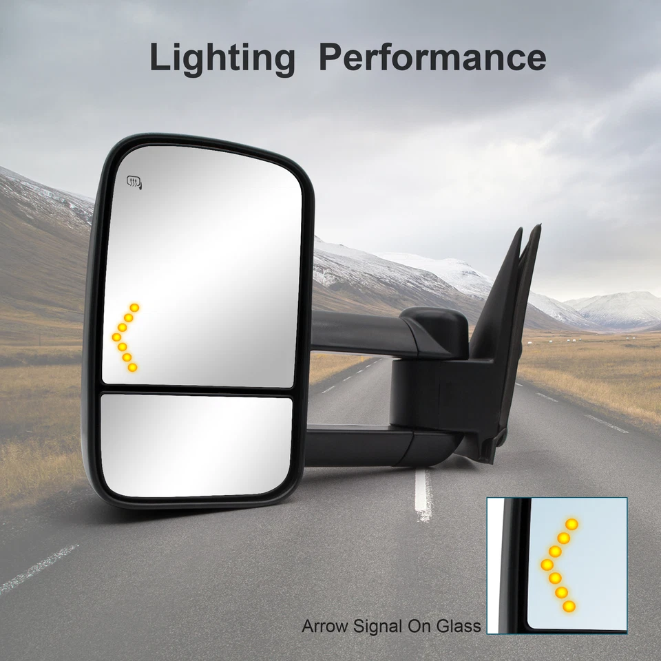 Пара буксировочных зеркал сигнал питания для 2003-2006 Chevy Silverado 1500HD 2500HD черные - Изображение 3 из 4