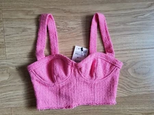 ZARA Bustier Top Pink XS Textured boucle Coquette BNWT 2923/469 Sweetheart 