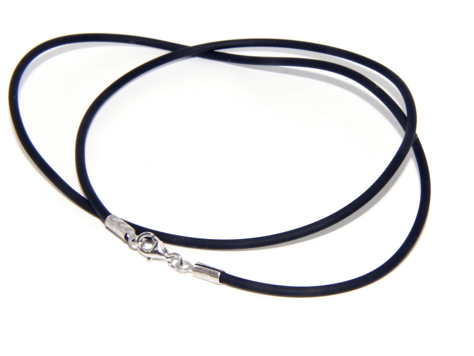 collana laccio nero caucciu 2mm argento 925 su chiusura per ciondoli uomo donna - Immagine 3 di 3