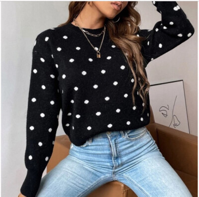 H&M Polka Dot Wool Blend Sweater Women's XS Black/White Crew