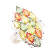 925 Sterling Silver Vintage Ring Multi Color Marquise Cut CZ Sz 7 RG30292