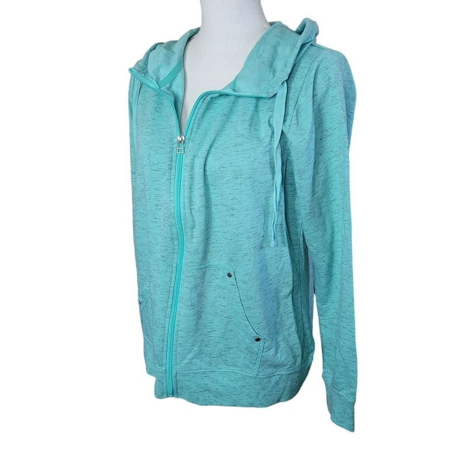 Made for Life Full Zip Sweatshirt Hooded Drawstring Womens Large Blue Green - Image 2 of 4