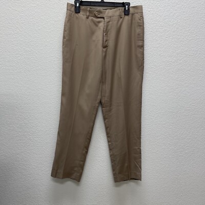 Pronto Uomo Mens 33x30 Khaki Dress Pant  Slacks Trousers Tan Flat Front NO Cuff