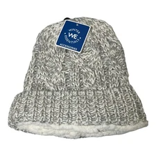 Knit Beanie One Size Sherpa Lined Grey/Silver/White Winter Essentials-New w/tags