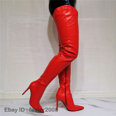 Women Thigh High High Boots Faux Leather Pointed Toe High