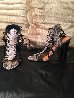 ALDO SILVER SNAKE PRINT LACE UP HEELS SEXY SIZE