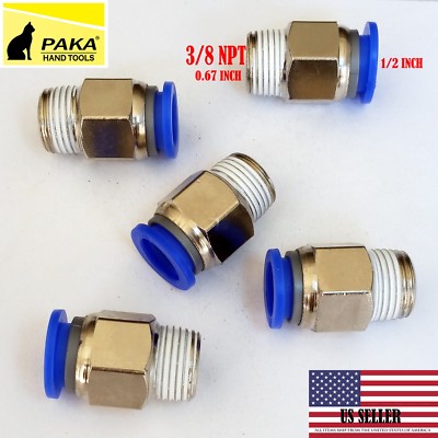 5  Male Straight Connector Tube OD 1/2'' X  NPT 3/8 PU Air Push In Fitting