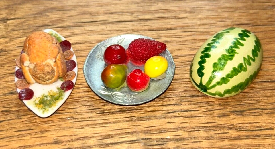 Rare Vintage DollHouse Food Platters And Watermelon Lot Of 3 - Image 3 of 4
