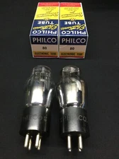 NICE PAIR PHILCO Type 80 COKE BOTTLE Rectifier VACUUM TUBES Engraved Base 118730