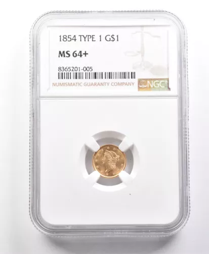 1854 $1 Liberty Head Gold Dollar Type 1 MS64+ NGC *3351