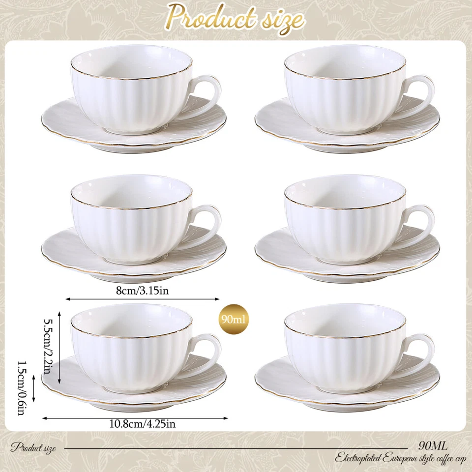 Juego de 6 tazas y platillos de café, tazas estilo británico porcelana 3 OZ juego de té tazas Foto 2 de 4