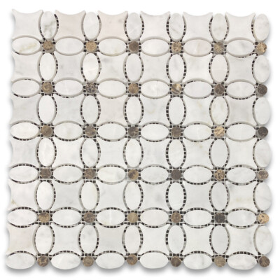 C9C4XH Flower Pattern Tile Carrara White Venato Marble Mosaic Emperador Honed