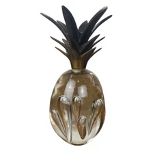Glass Blown Pineapple Metal Stem Decor Large Paperweight Newport Murano Style