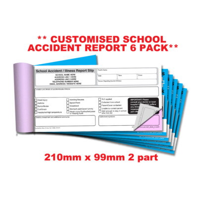 **PERSONALISIERT** NCR Schule Unfallbericht Duplikat Buch 99 mm x 210 mm 6er Pack