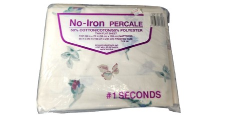 Vtg Twin Flat Sheet Floral Botanical NEW No Iron Percale Spring Ind USA NOS - Picture 9 of 11