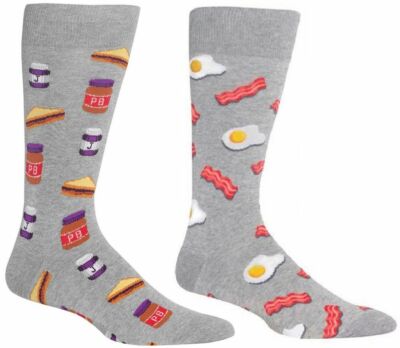 $40 Hot Sox Men 2 Pair-Pack Gray Eggs & Bacon Cotton Casual Crew Socks Shoe 6-12