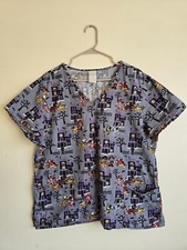 Disney Halloween Haunted House Scrub Top Mickey And Minnie Mouse Womens XLarge
