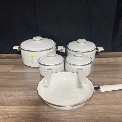 5 Piece STUDIO NOVA UN427 Fresh Mint Pattern COOKWARE Frying Pan Pots & Pans Set