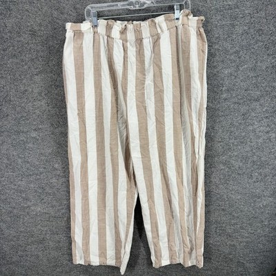 Mlle Gabrielle Pants Women 2X Plus Beige Striped High Rise Chino Flat Front
