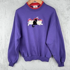 Top Stitch Sweatshirt Womens M Red Hat Society Embroidered Cats Pullover VTG