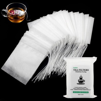 100 Pcs Disposable Tea Bags for Loose 3.54'' x 2.75'' 100pcs Corn Fiber, White 