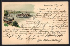 Ansichtskarte Hamburg, Bootshaus und Blick über die Alster 1900 