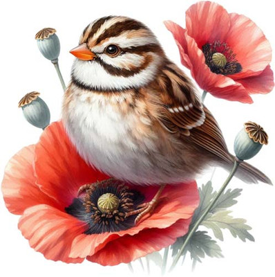 Frühling Farbe Rose Spatz Vogel Wandbild Schlafzimmer Van Vinyl Aufkleber Abziehbild 6 Größen