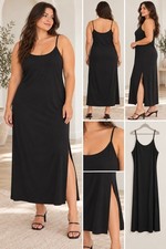 A New Day Women’s Large Black Midi Slip Dress Side Slit NWOT