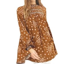 Free People Flowers in Her Hair XS Tunic Mini Dress Thanksgiving Boho Smocked