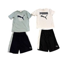  2 PUMA boys T-shirts  Athletic Shorts Sets Big Logo Sage White Black Size 7