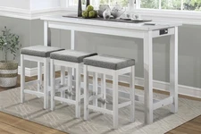 4pc Counter Height Dining Set White Finish Counter Height Table w Drawer Built-i