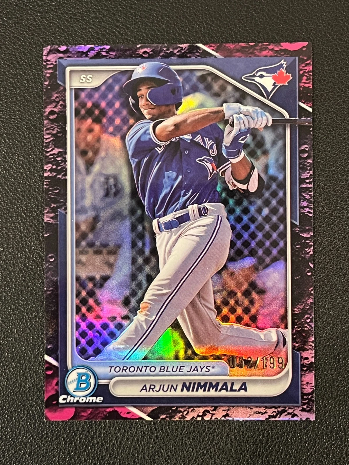 Arjun Nimmala 2024 Bowman Chrome 1st Fuchsia Lunar Crater /199 Blue Jays