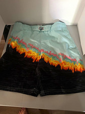 Wonder Nation Boys Swim Trunks L 10-12 Light Blue/Black Colorblock Drawstring