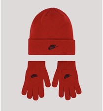 Nike Youth Beanie Gloves Set University Red Black Logo Winter Hat NWT 1