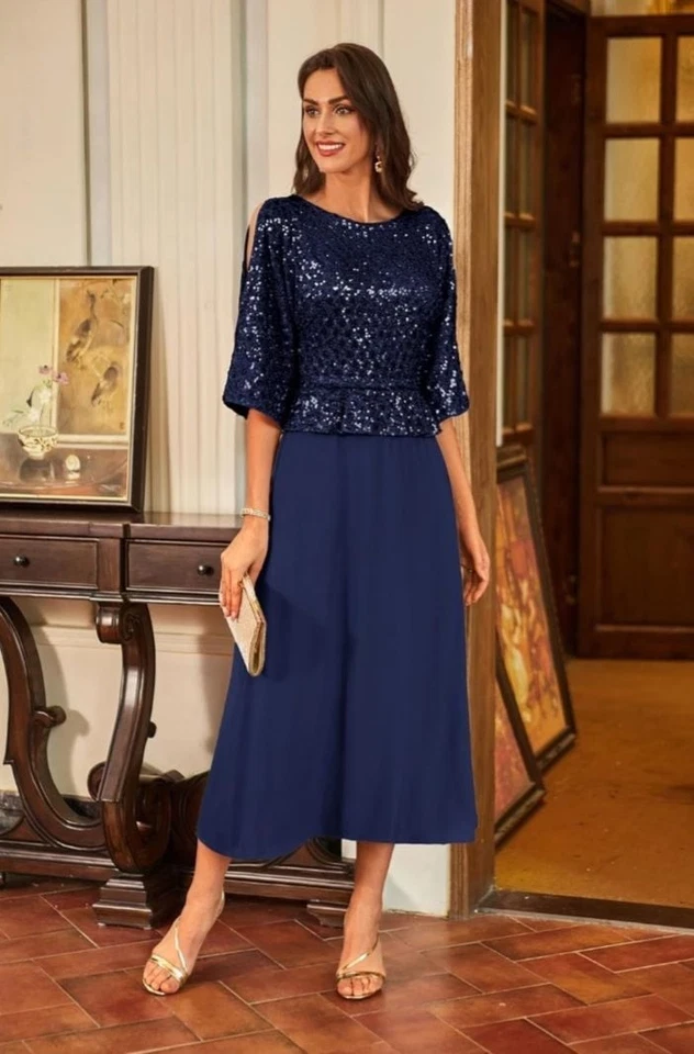 GRACE KARIN Vestido Madre de la Novia Lentejuelas, Azul Marino, Talla 2XL Foto 3 de 4