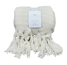 Threshold Studio McGee Throw Blanket Woven With Fringe Neutral Beige 50 x 60 NEW