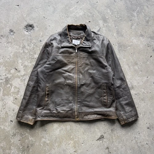 Wilsons Leather M Julian Brown Leather Jacket Men's XL Distressed Zip Quilted - product listing photo
