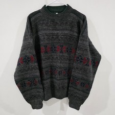 Vintage 90S Mens Mock Neck Sweater Size Medium Knit Fair Isle Ski Retro