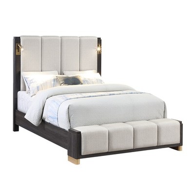 Modern King Bed with Upholstered Headboard & Footboard, Espresso
