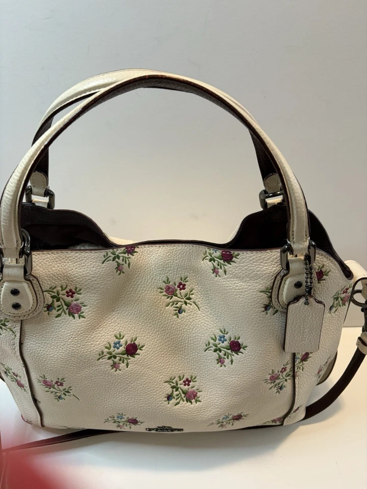 Coach Edie Shoulder Bag 28 With Cross Stitch Floral Print #25620  EUC - Image 4 of 4