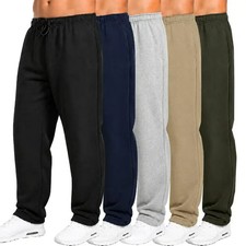 Men's Fleece Sweatpants Open Bottom Adjustable Hem Jogger Pants Casual S-2XL