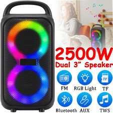 2500W Portable Bluetooth Speaker Dual 3'' Subwoofer Heavy Bass Stereo Party FM