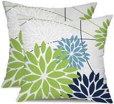 DFXSZ Green DarkBlue Floral Outdoor Pillow Covers 18x18 Set of 2 Waterproof